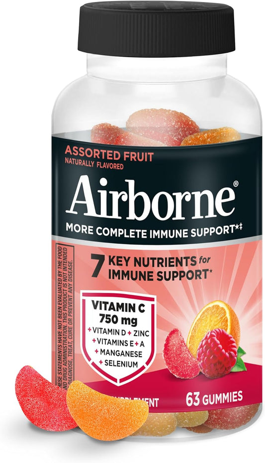 Airborne Immune Support Gummies, Assorted Fruit Flavour, 63 Ct