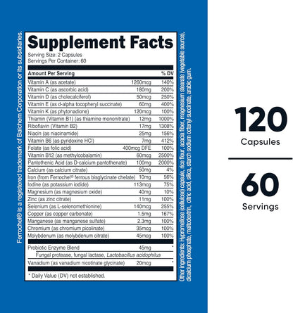 Nutricost Multivitamin with Probiotics – 120 Vegetarian Capsules (2 Bottles)