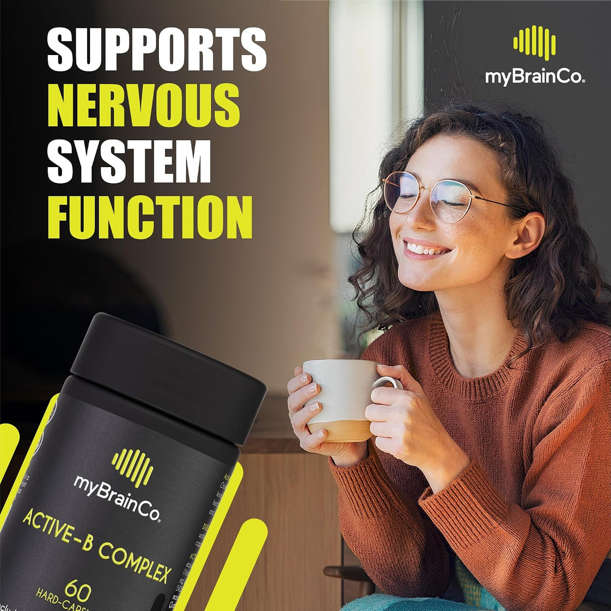 myBrainCo. Active-B Complex – High Strength Activated B Vitamin Supplement with B2, B6, B12 & Methyl Folate – Contributes to Normal Energy Release, Brain Function & Nervous System – 60 Vege-Capsules - görsel 6