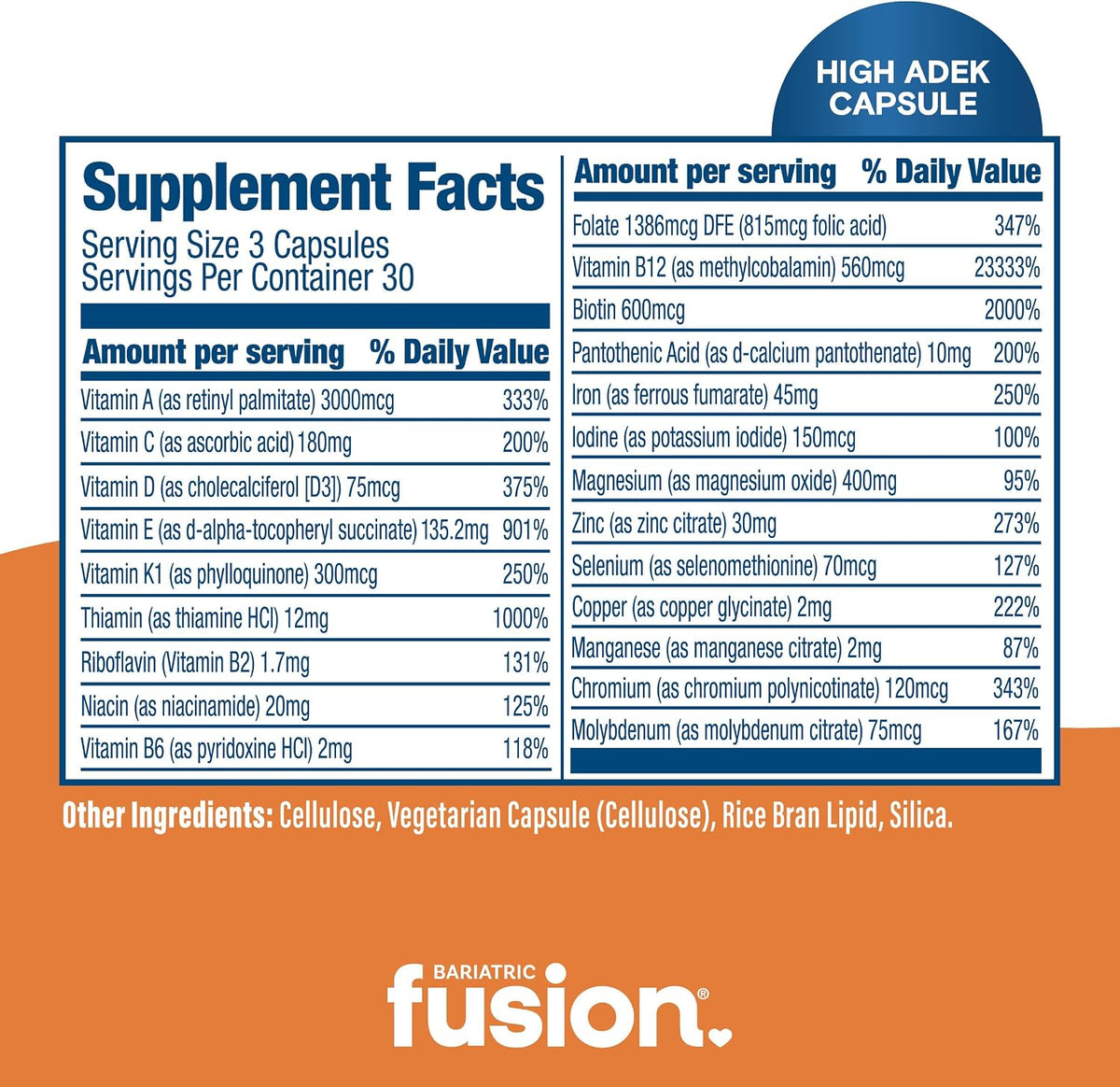 Bariatric Fusion High ADEK Multivitamin with Iron – Bariatric Multivitamin for Duodenal Switch – 90 Capsules - görsel 4