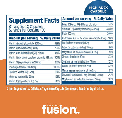 Bariatric Fusion High ADEK Multivitamin with Iron – Bariatric Multivitamin for Duodenal Switch – 90 Capsules