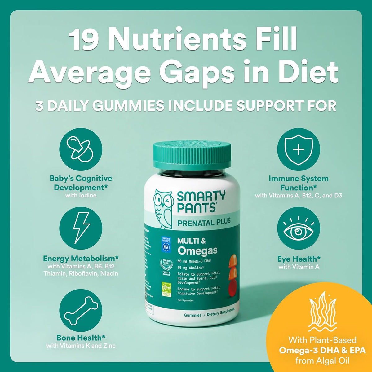 SmartyPants Prenatal Multivitamin Gummies with Omega-3 DHA/EPA, Methylfolate, Biotin, Vitamins D3, C, B12, B6, A, K, and Zinc, Gluten-free, Clean Labelled, Two Fruit Flavours, 90 Gummies (30 Day Supply) - görsel 3