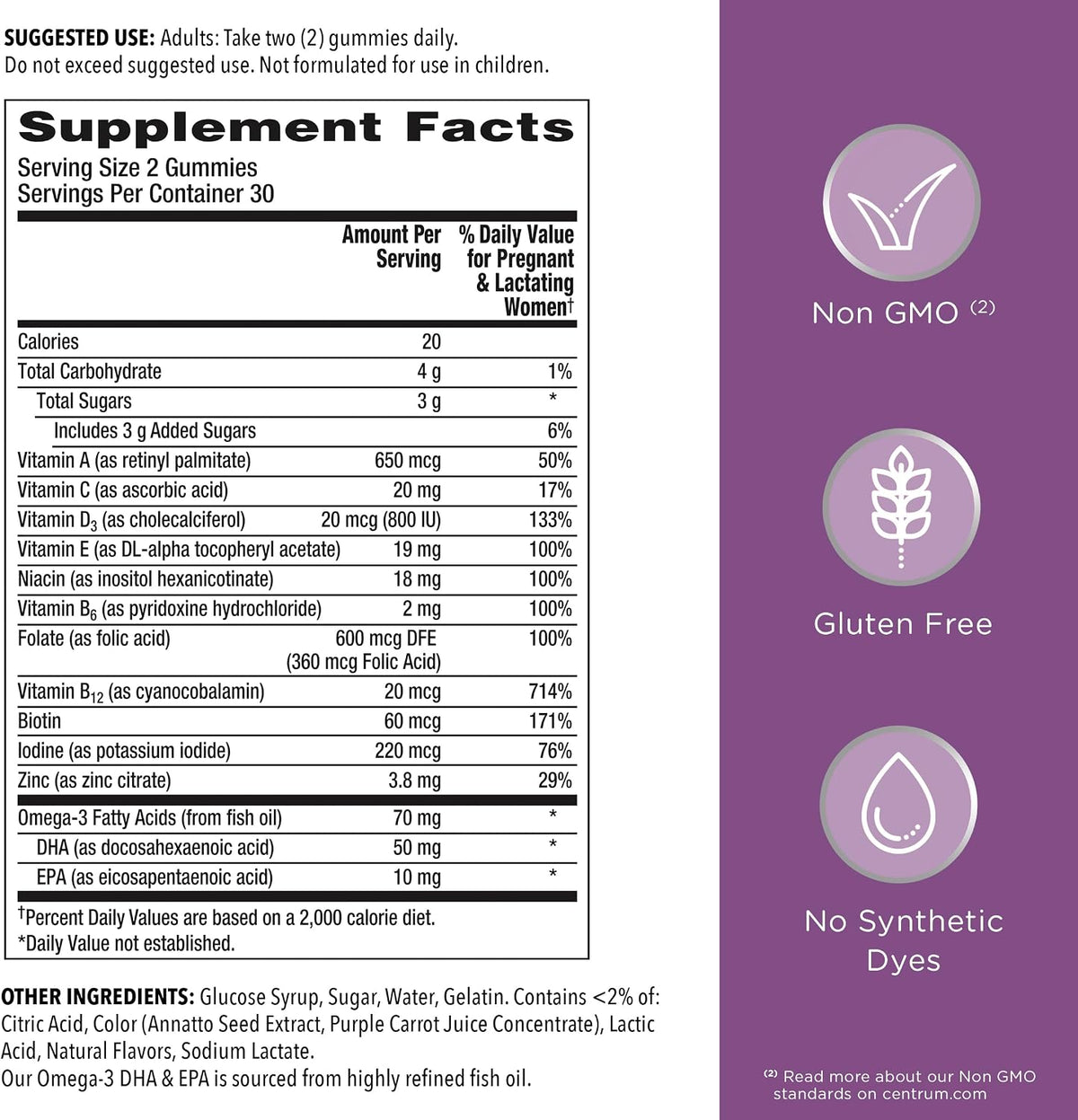 Centrum Prenatal Multivitamin Gummies with DHA and Folic Acid, Mixed Berry and Orange - 60 Count - görsel 8