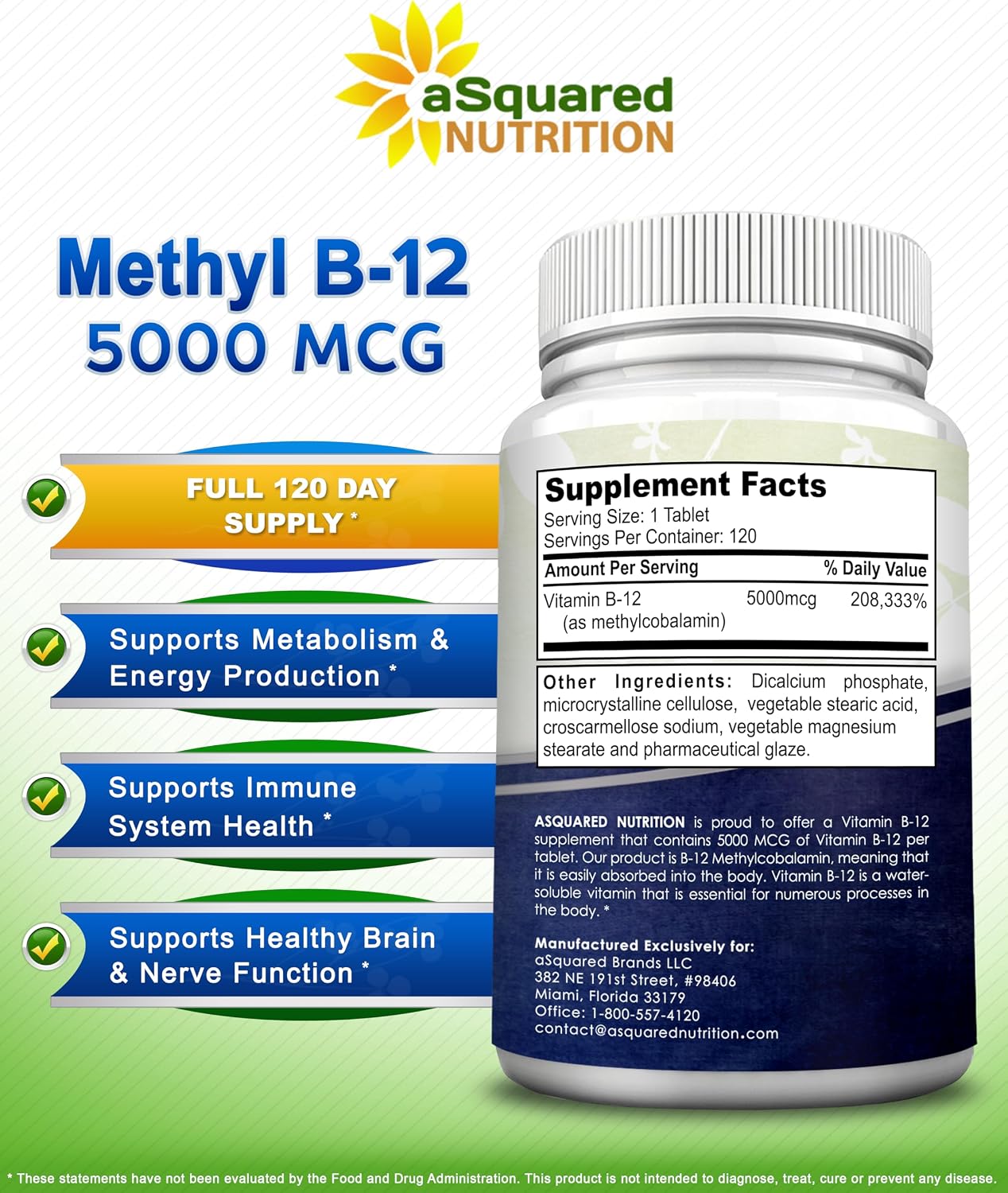aSquared Nutrition Vitamin B12 5000mcg with Methylcobalamin - 120 Tablets - görsel 6
