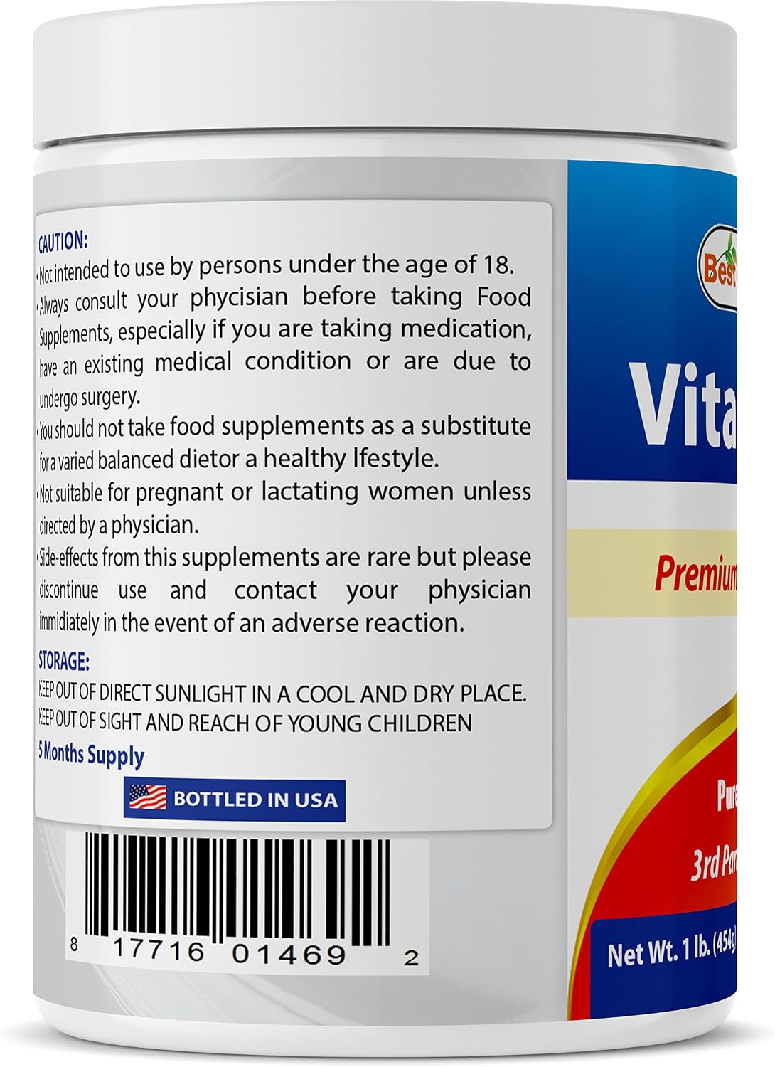 Best Naturals 100% Pure Vitamin C Powder - Ascorbic Acid, 454 g (1 lb) - görsel 3