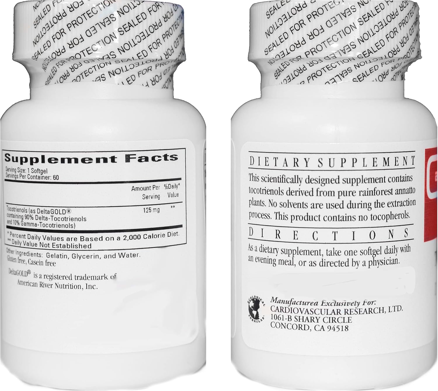 Cardiovascular Research 120 Softgels 125 mg Vitamin E Annatto Tocotrienols Pure DeltaGOLD, 90% Delta and 10% Gamma, 2 Bottles 60 Soft Gels Each (ANNATOC) - görsel 2