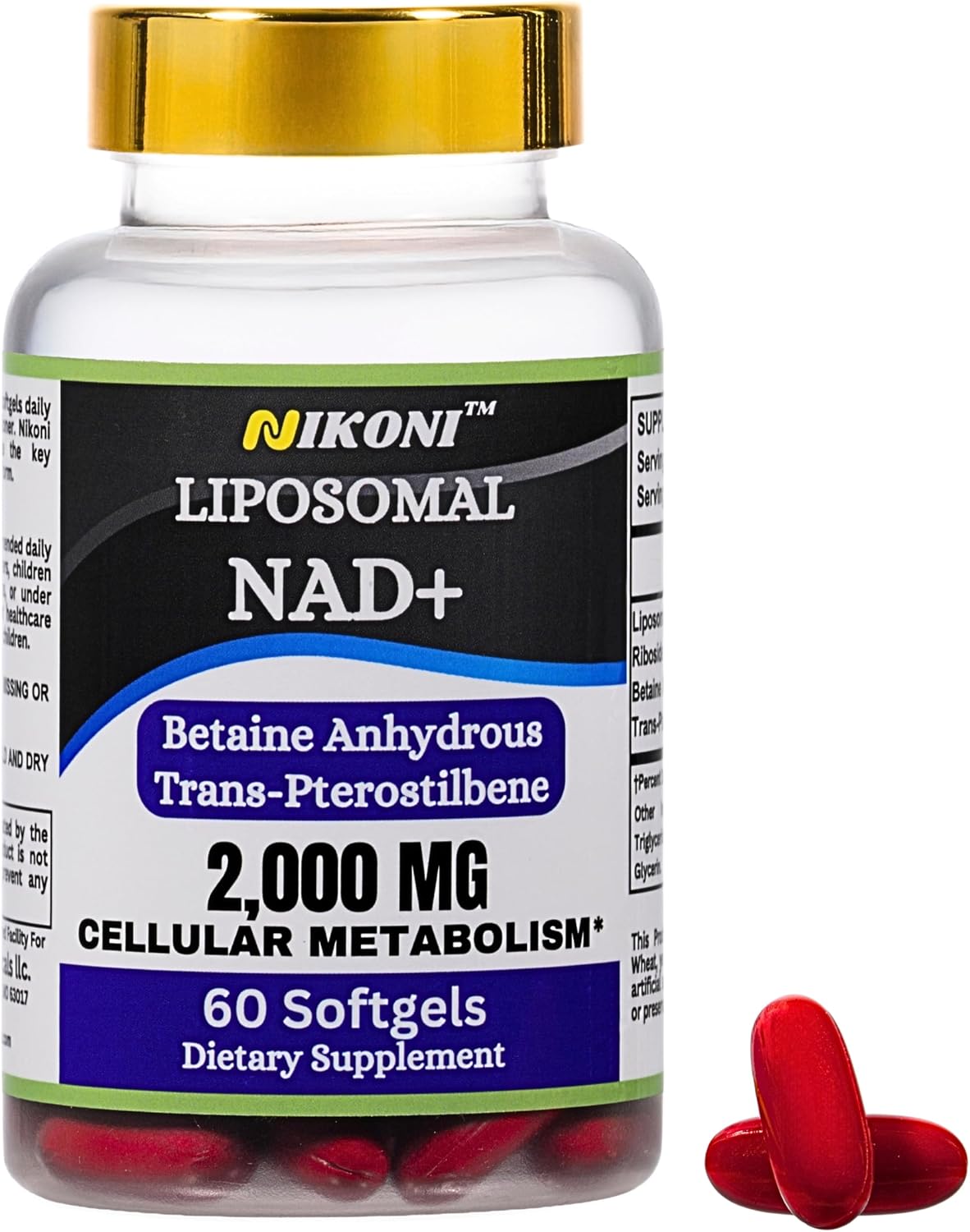 Nikoni Liposomal NAD+ 2000 mg with TMG and Pterostilbene - Supports Healthy Ageing (60 Soft gel capsules) - görsel 1