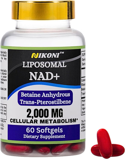 Nikoni Liposomal NAD+ 2000 mg with TMG and Pterostilbene - Supports Healthy Ageing (60 Soft gel capsules)