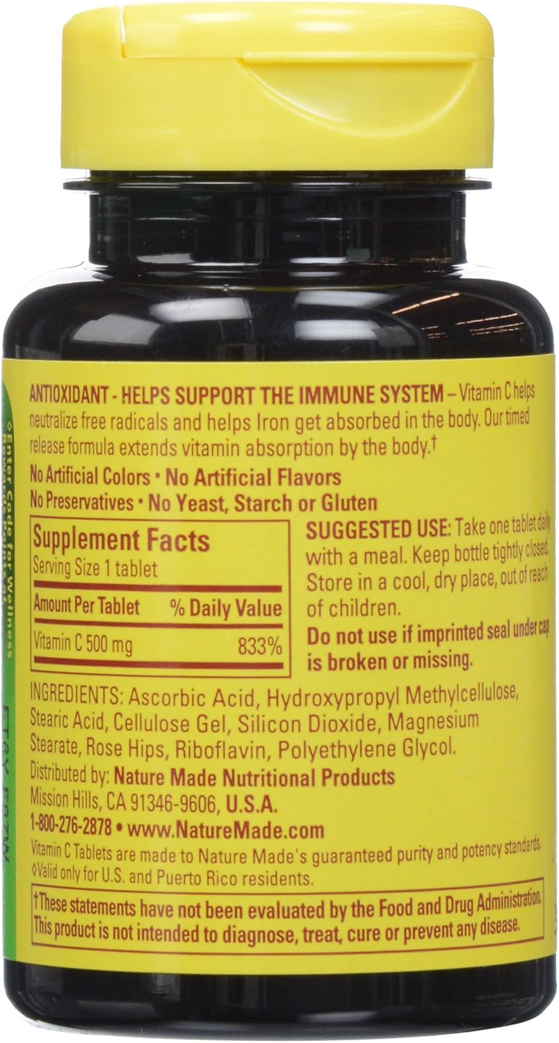 Nature Made Vitamin C 500 mg with Timed Release Rose Hips, 60 Tablets - görsel 3