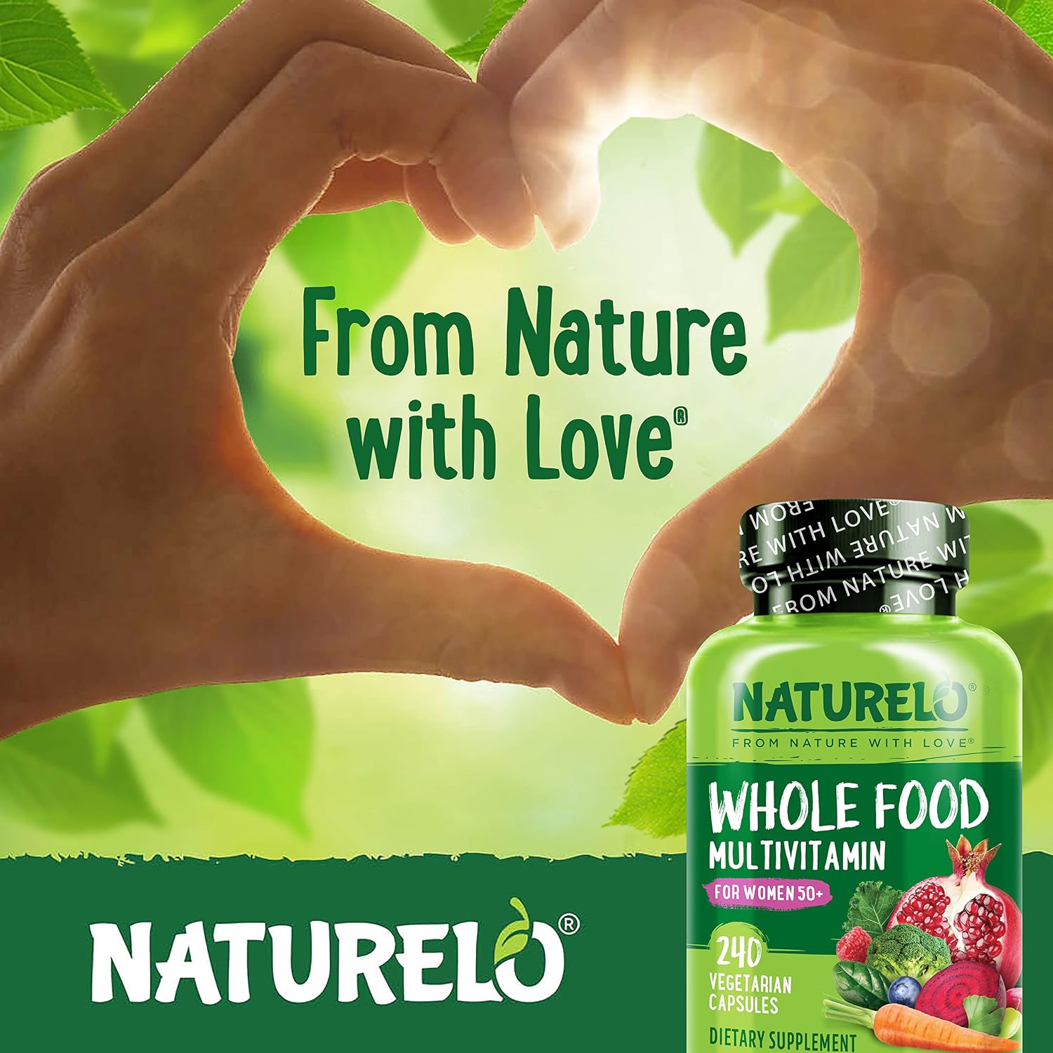 NATURELO Whole Food Multivitamin for Women 50+ (Iron Free) – Vegan, Non-GMO, 240 Capsules - görsel 6