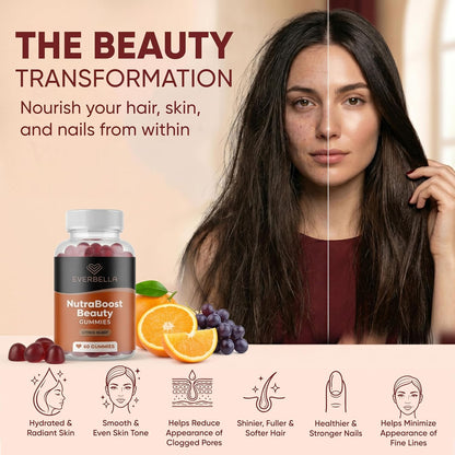 NutraBoost Beauty Gummies | Beauty Support Formula with Amino Acids, Bamboo Silica, Resveratrol, Biotin & Vitamin C