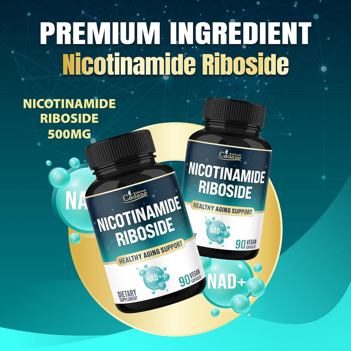 Organic Cadane Nicotinamide Riboside Supplement | Cellular Health Support | Vegan, Non-GMO – 90 Capsules - görsel 3