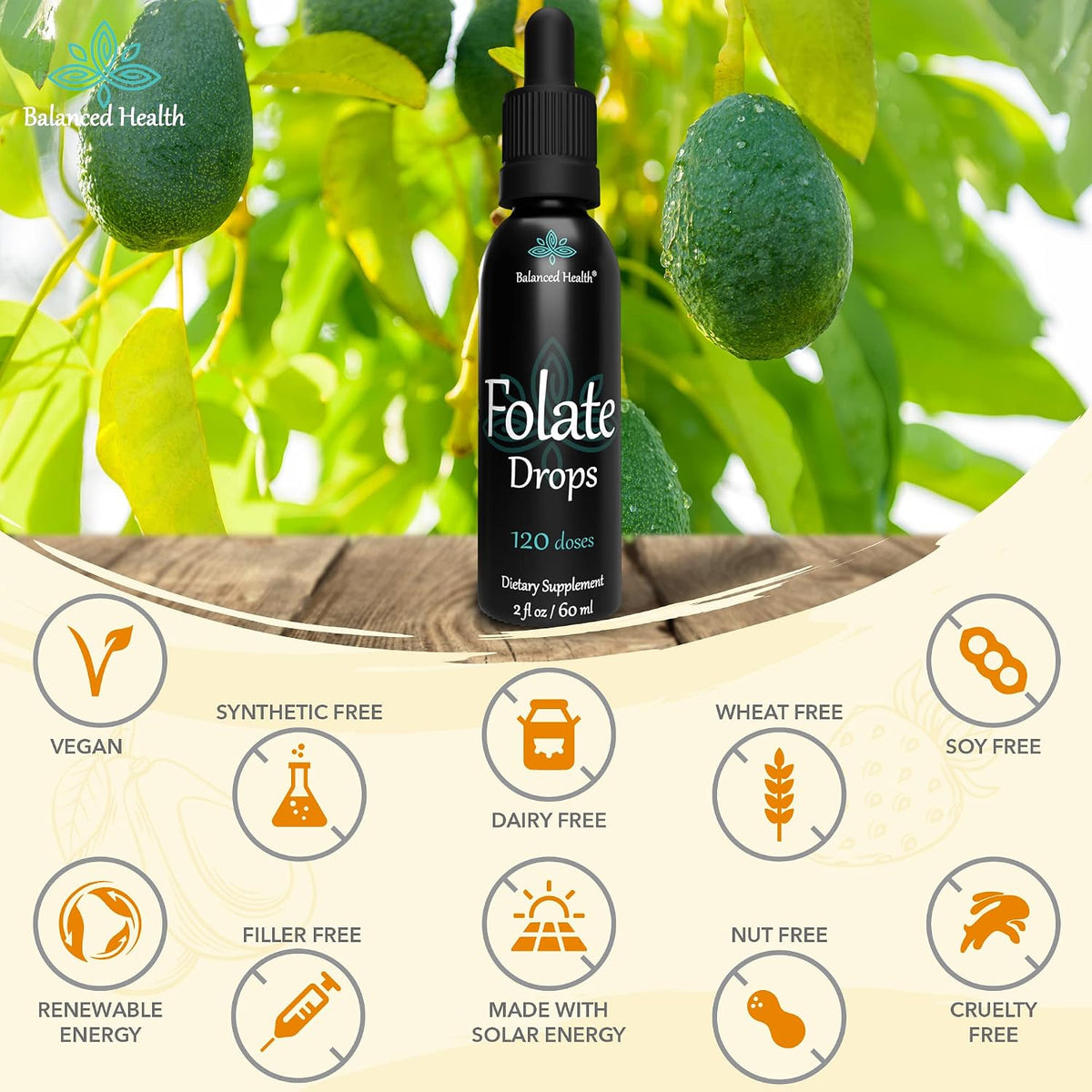 Balanced Health Folate Drops - 500mcg L-5-MTHF, 120 Servings, 60ml, Butterscotch Flavour - görsel 6