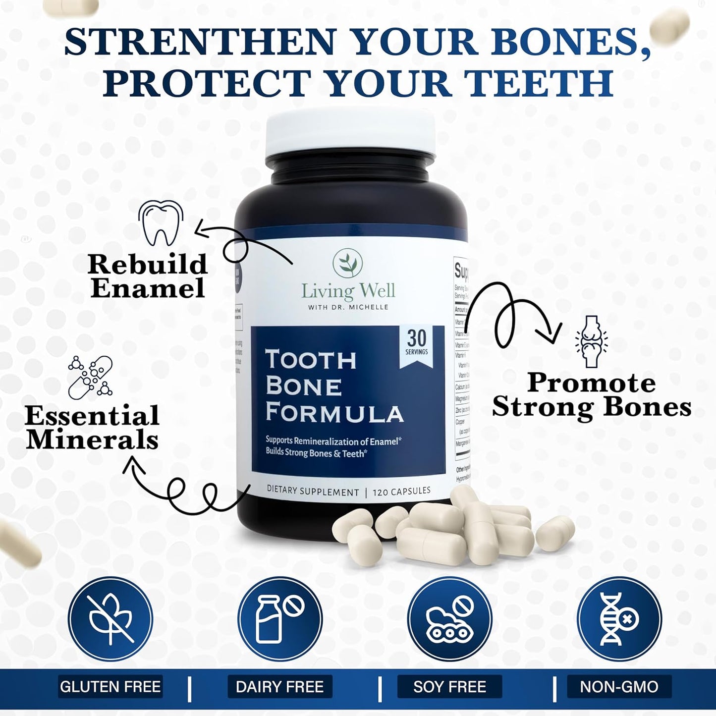 Living Well Dr. Michelle Tooth and Bone Formula with D3, K2 – 120 Capsules - görsel 5