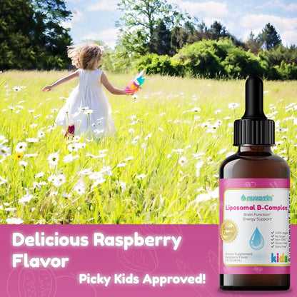 Nuvamin Liquid Liposomal B-Complex Drops – Raspberry Flavour, 2 fl oz (60 ml)