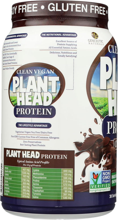 Genceutic Naturals Plant Head Protein Dietary Supplement, Chocolate, 816g