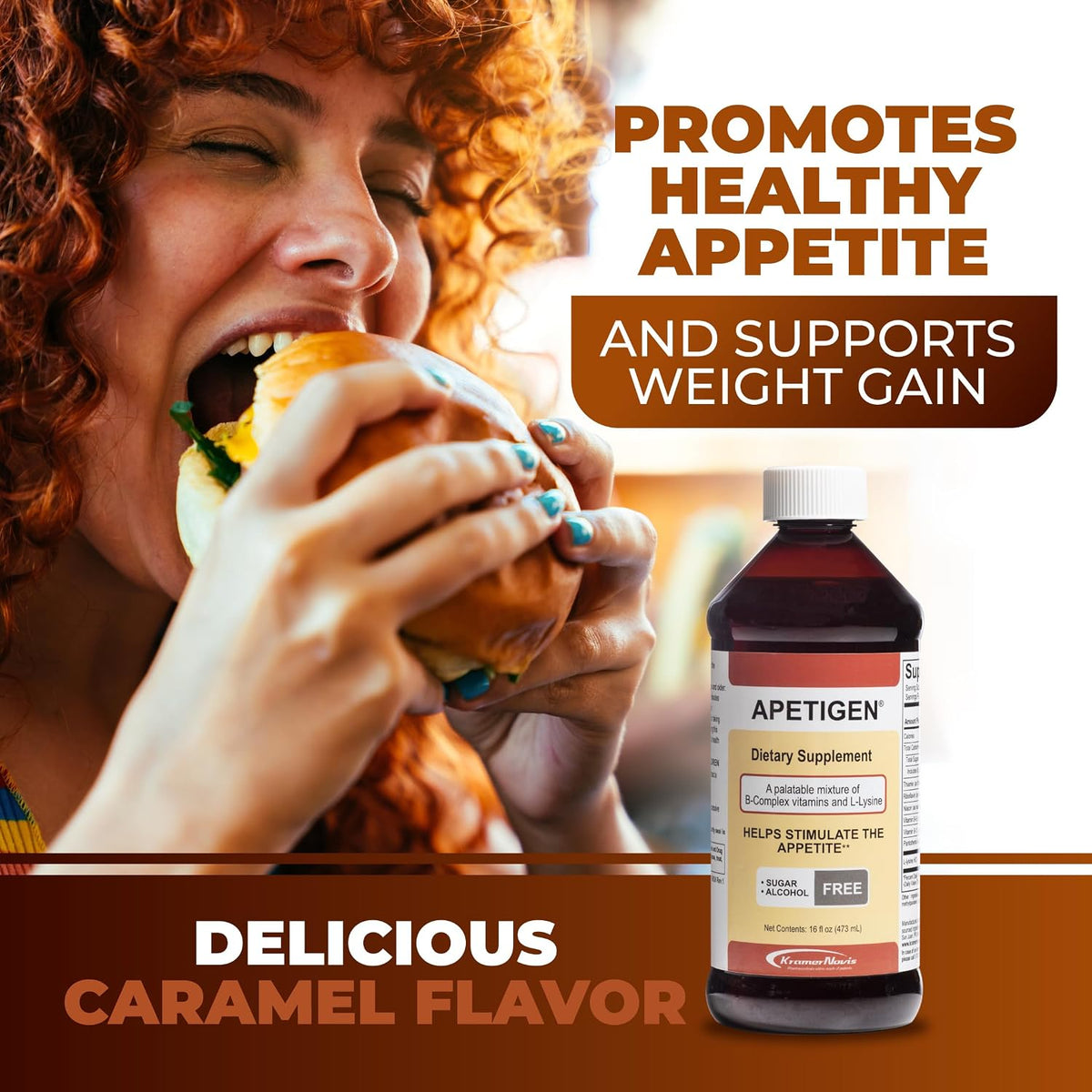 Apetigen Appetite Stimulant – Vitamin B-Complex with L-Lysine Liquid – Sugar-Free Caramel Flavour, 473ml - görsel 3