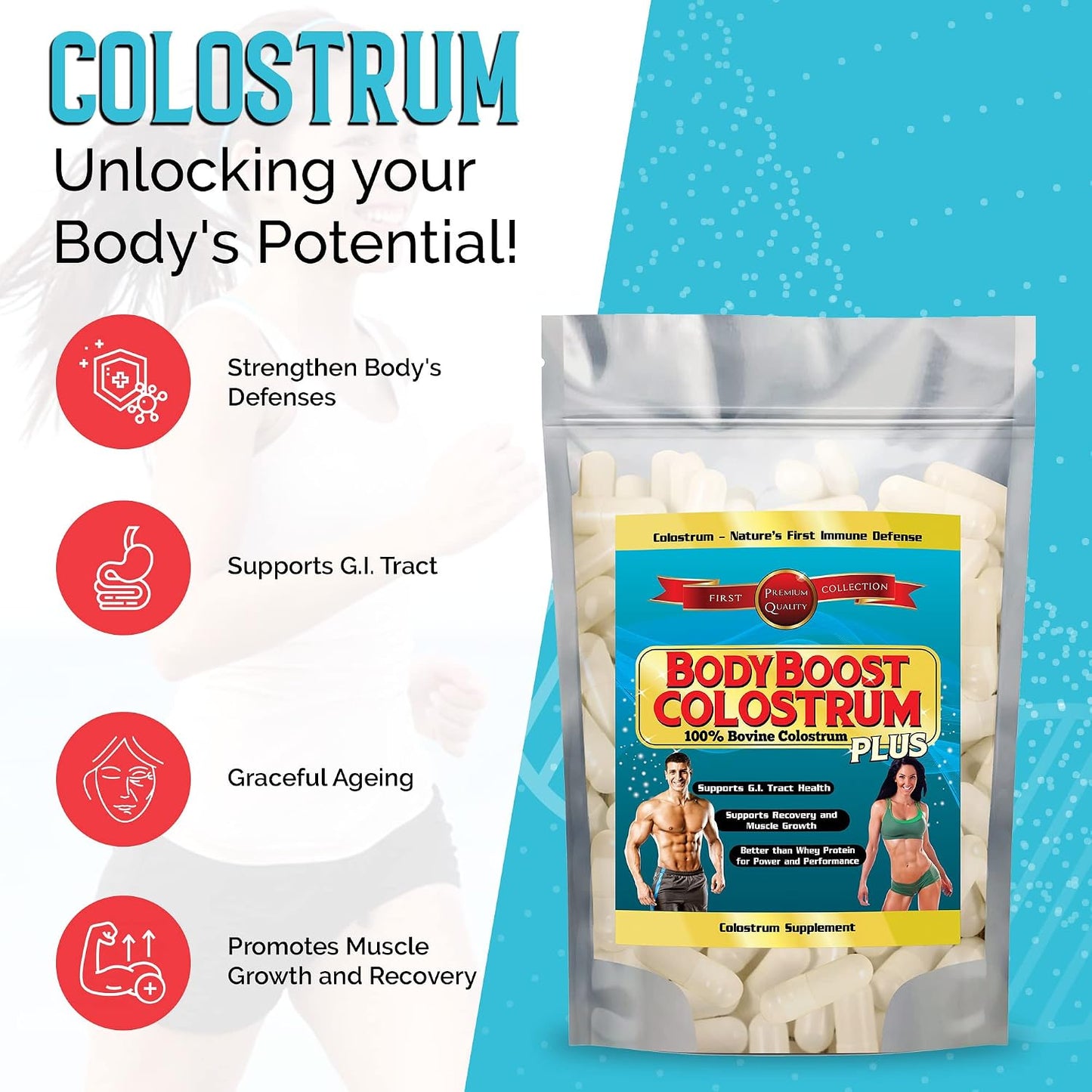 BodyBoost Colostrum Capsules, 100% Bovine Colostrum Powder, Immune Support Supplement with Immunoglobulin & Lactoferrin, Superfood for Gut Health, 150 Capsules - görsel 2