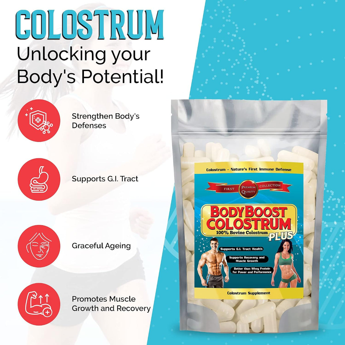 BodyBoost Colostrum Capsules, 100% Bovine Colostrum Powder, Immune Support Supplement with Immunoglobulin & Lactoferrin, Superfood for Gut Health, 150 Capsules - görsel 2