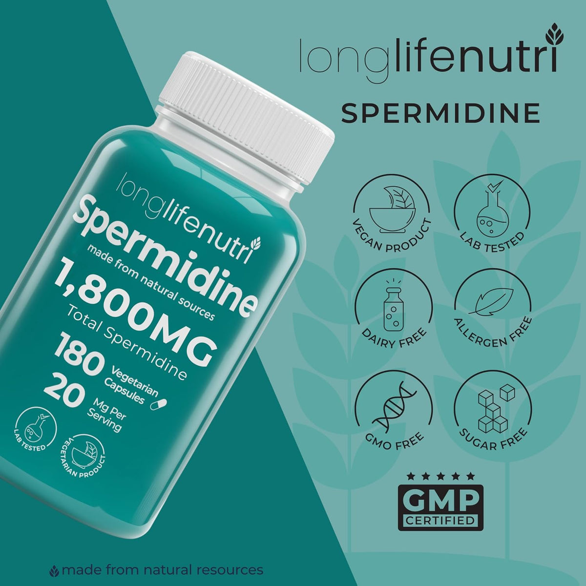 LongLifeNutri Spermidine 20mg - 180 Vegan Capsules (3-Month Supply) - görsel 7