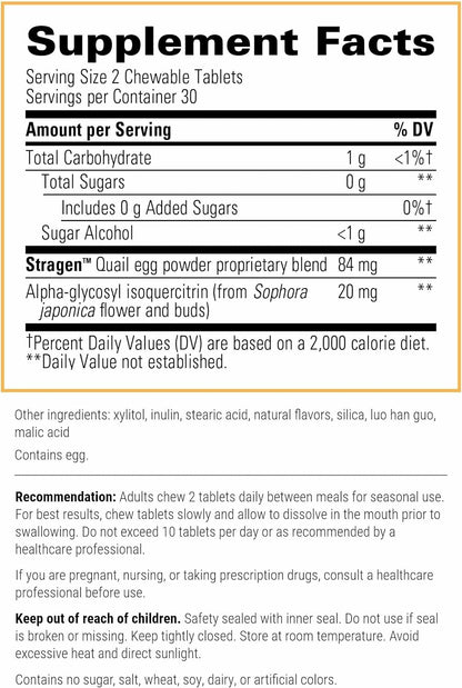 Integrative Therapeutics AllQlear - Seasonal Immune Support Supplement with Quail Egg Powder - Berry Flavoured Chewable Tablets (60 Tablets)