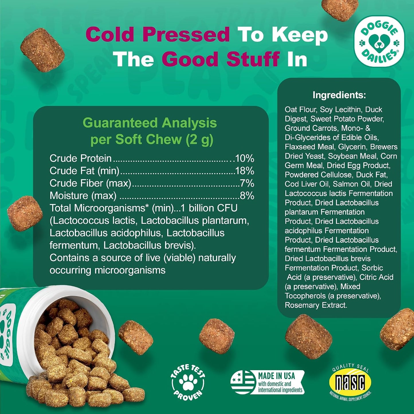 Doggie Dailies Probiotics for Dogs with Prebiotics - Duck Flavour Soft Chews (225 Count) - görsel 4