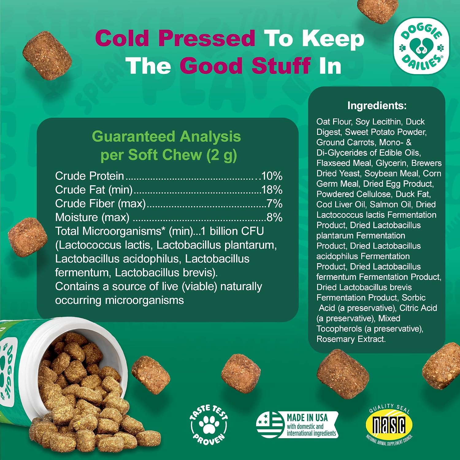 Doggie Dailies Probiotics for Dogs with Prebiotics - Duck Flavour Soft Chews (225 Count) - görsel 4