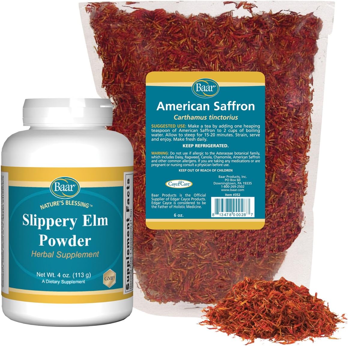 Baar American Saffron Tea & Slippery Elm Bark Powder Kit – 170g Saffron & 113g Elm - görsel 1