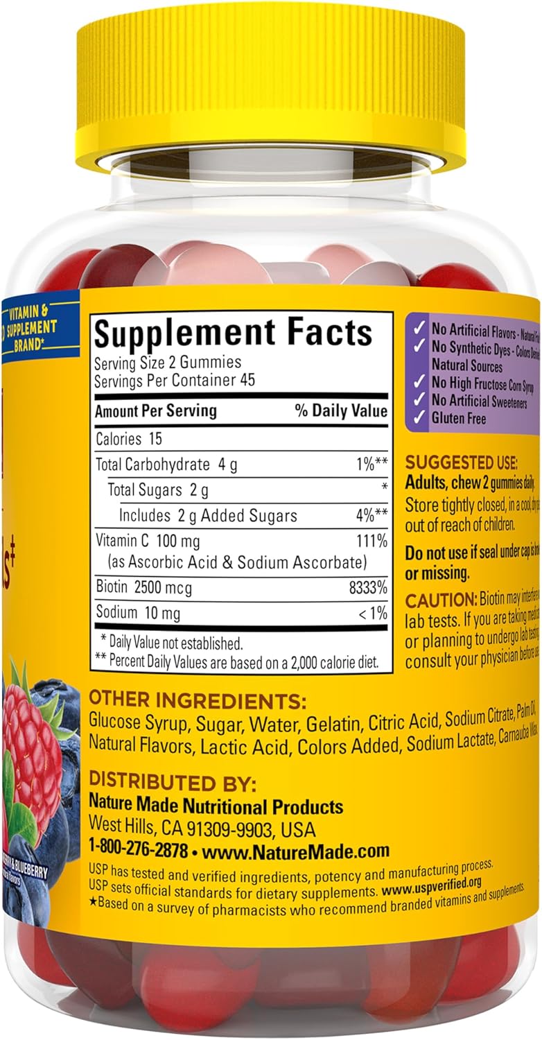 Nature Made Hair Skin and Nails with Biotin 2500 mcg Gummies - görsel 9