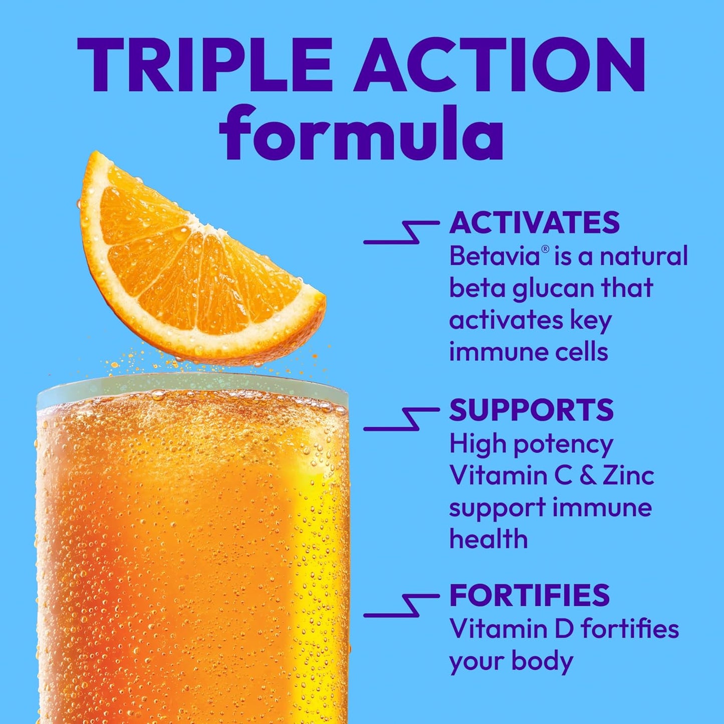 Emergen-C Immune+ Triple Action Immune Support Powder, BetaVia®, 1000mg Vitamin C, B Vitamins, Vitamin D and Antioxidants, Super Orange – 30 Count - görsel 3