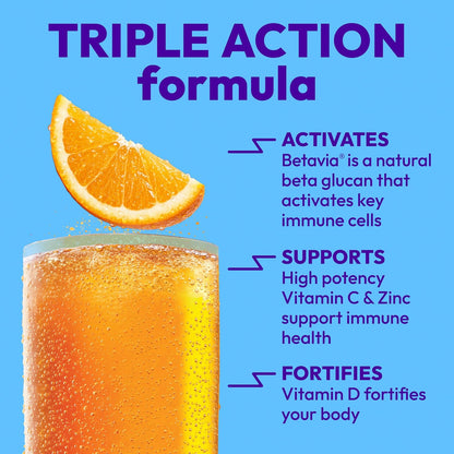 Emergen-C Immune+ Triple Action Immune Support Powder, BetaVia®, 1000mg Vitamin C, B Vitamins, Vitamin D and Antioxidants, Super Orange – 30 Count