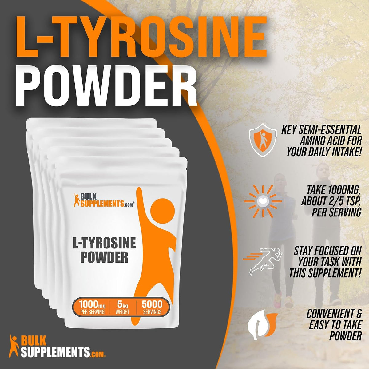 BulkSupplements L-Tyrosine Powder – 5kg, Unflavoured, Gluten-free, 500mg per Serving - görsel 3