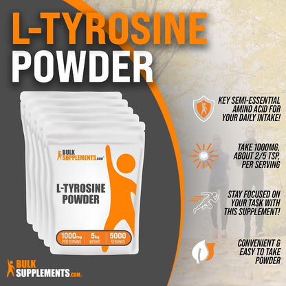 BulkSupplements L-Tyrosine Powder – 5kg, Unflavoured, Gluten-free, 500mg per Serving