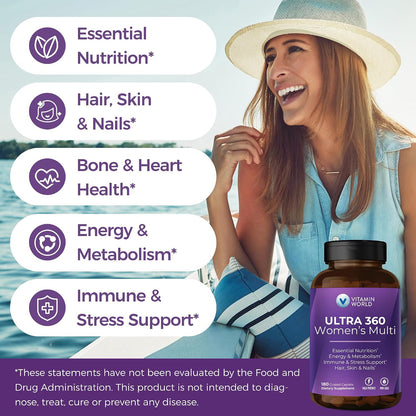 Vitamin World Ultra 360 Women's Multivitamin with Herbs & Collagen, 180 Caplets