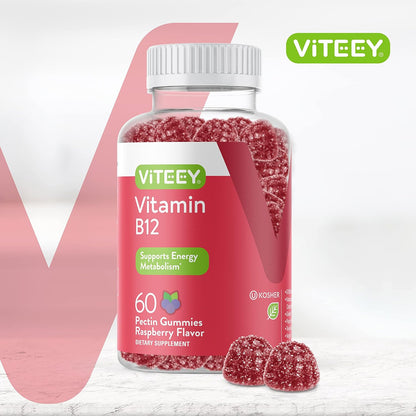 Viteey Vitamin B12 Gummies - Raspberry Flavour - 60 Count