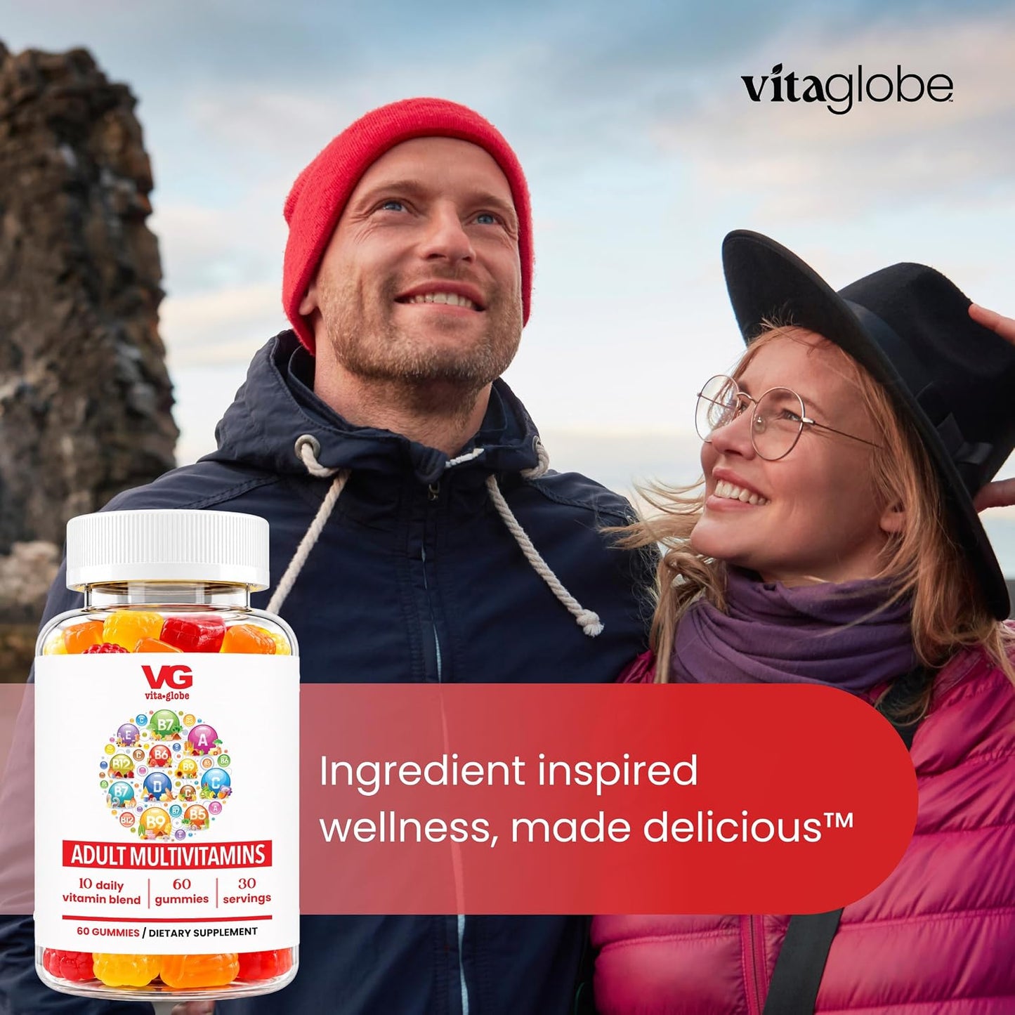VITA GLOBE Adult Multivitamin Gummies – 9 Daily Vitamins with C, D, E, B6, B12, Folate & Biotin – Orange, Peach & Strawberry Flavours – Immune Support Supplement – 120 Gummies (2-Pack) - görsel 6