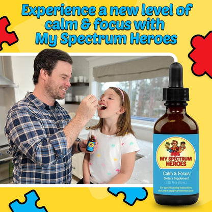 My Spectrum Heroes Calm & Focus Supplement Drops - Brain Support with L-theanine, GABA, Huperzine A - 60 ml