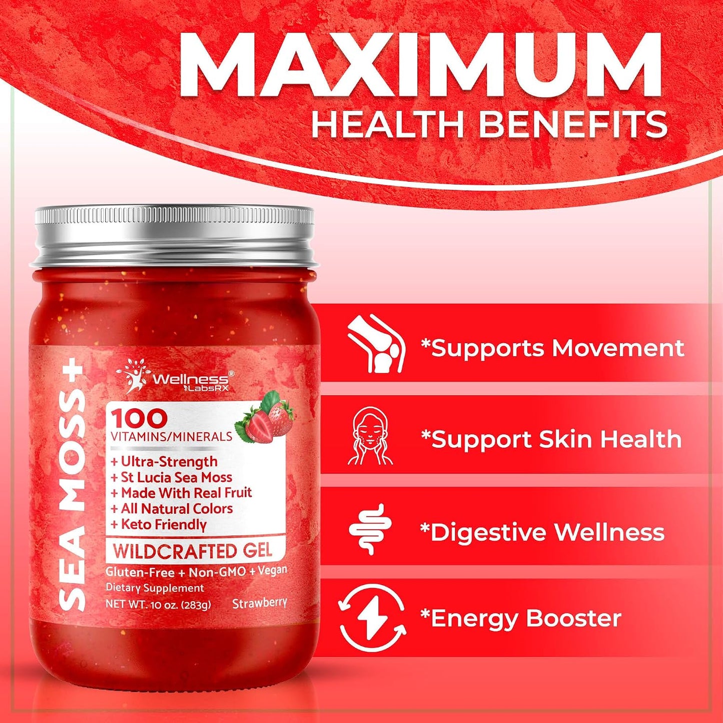 Strawberry Sea Moss Gel – Wildcrafted Irish Sea Moss Superfood, 283 g - görsel 5