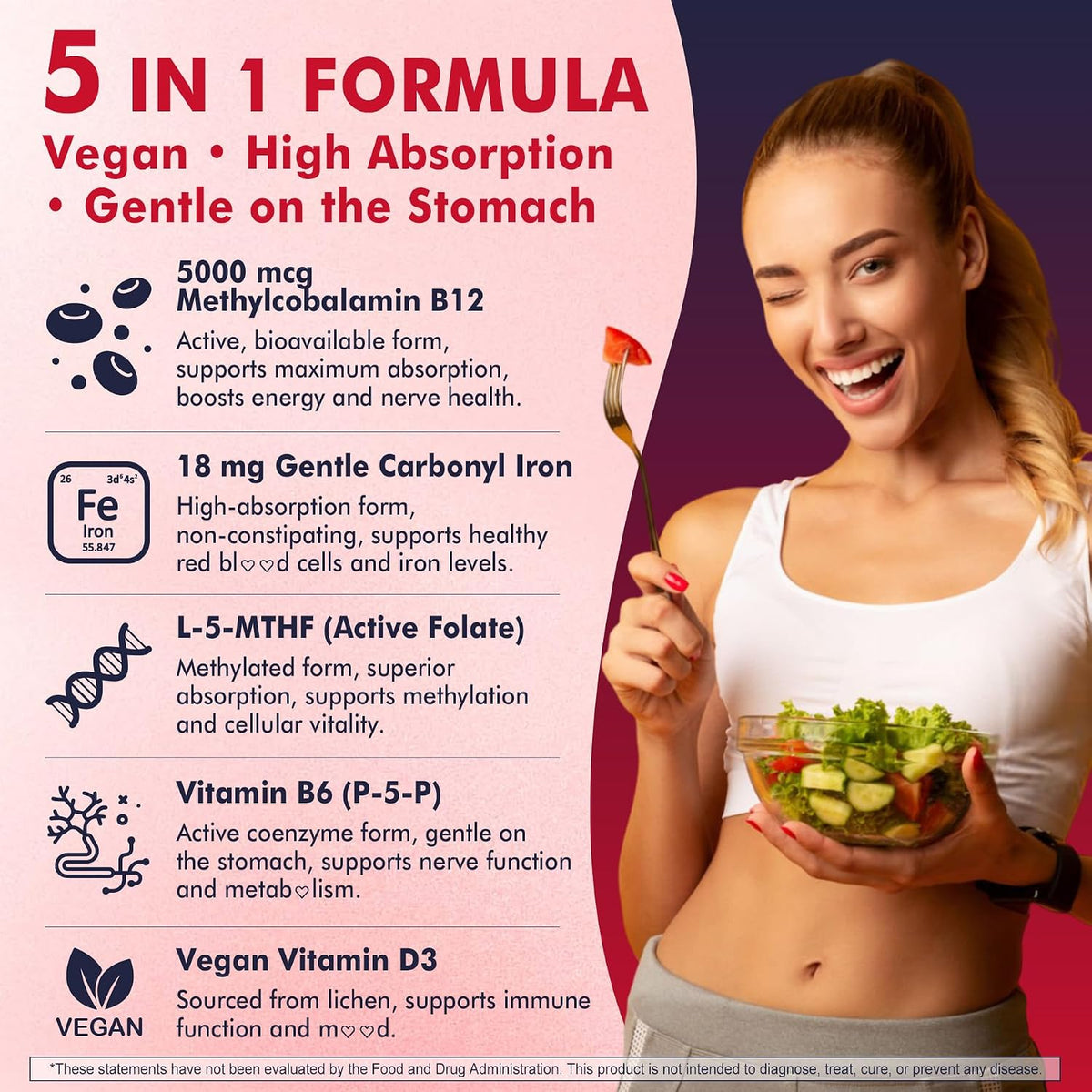 Methylated B12 Gummies 5000mcg - L-Methylfolate, Iron, B6, D3 - 2 Pack - görsel 7