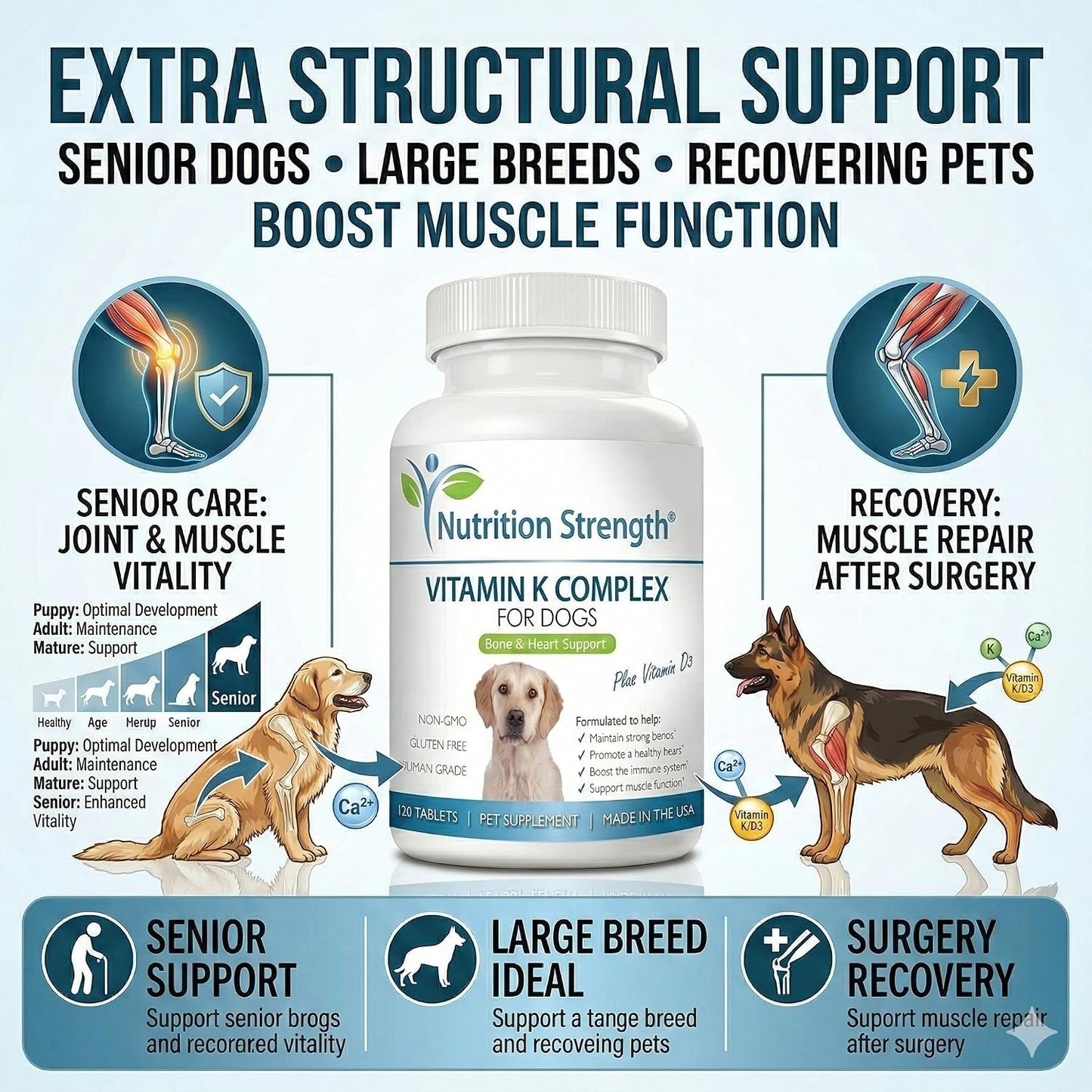 Nutrition Strength Vitamin K for Dogs with K1, K2 (MK4 & MK7) and D3 - 120 Chewable Tablets - görsel 3