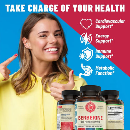 1200mg Berberine Herbal Health Capsules – Heart & Cardiovascular Support, 60 Capsules