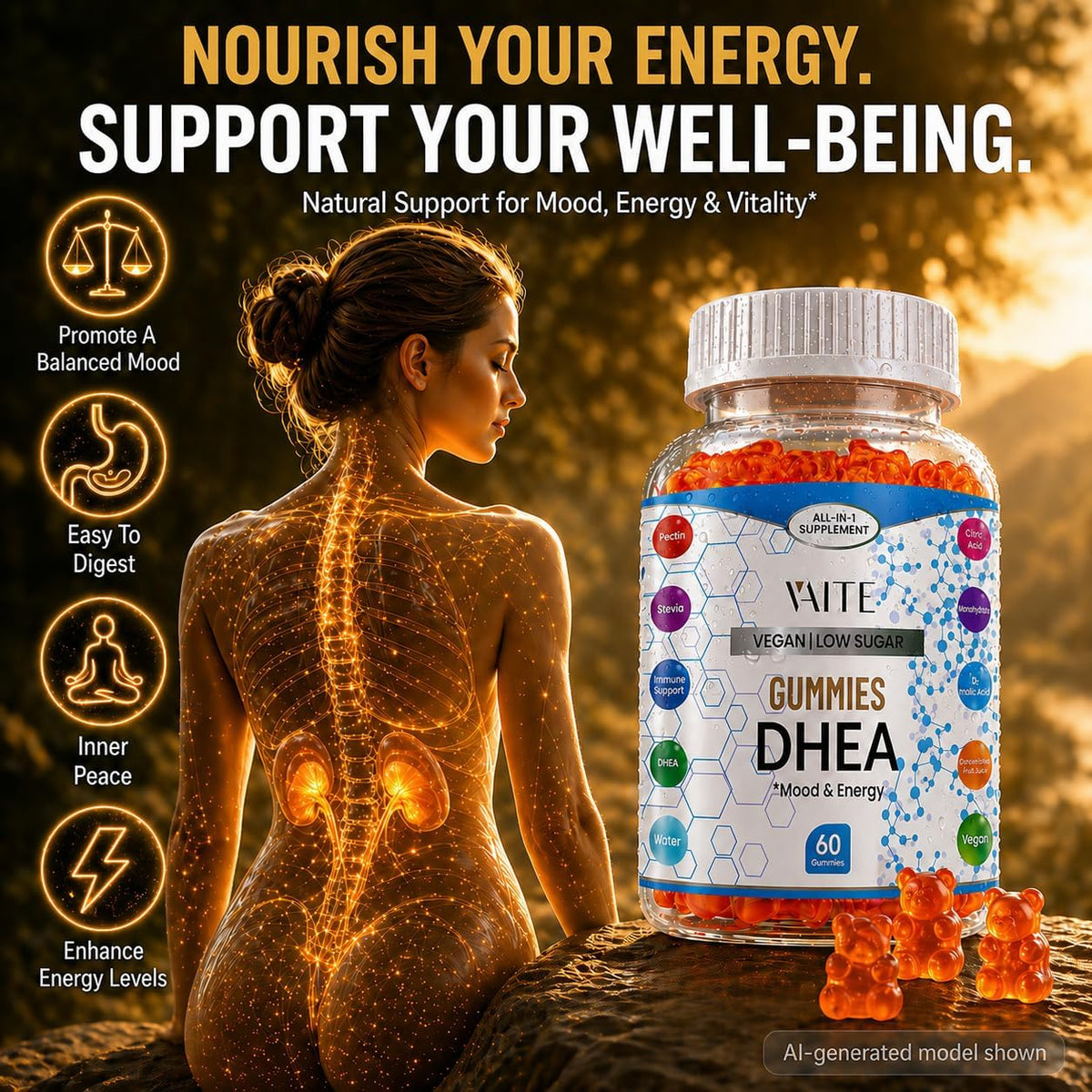 VAITE DHEA 50mg Gummy Sweets – 60 Chews | Hormone Precursor Supplement - görsel 2
