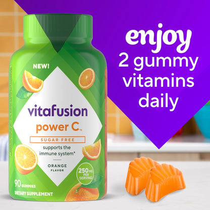 vitafusion Sugar Free Power C Vitamin C Gummies, Daily Adult Vitamins for Immune System Support, Orange Flavour, 90 Count
