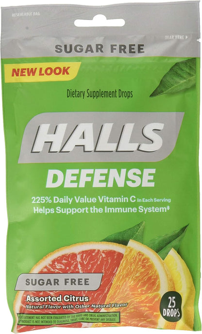 Halls Defence Vitamin C Drops, Assorted Citrus, 30 Count (Pack of 3)