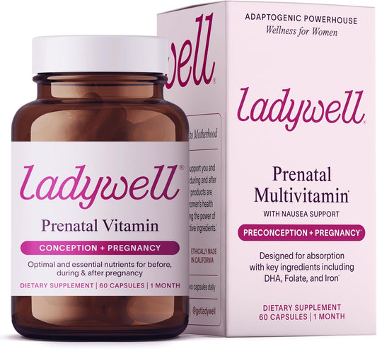 Ladywell Prenatal Multivitamin – DHA, Folate & Iron – 60 Capsules