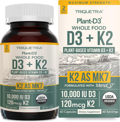 Organic Plant D3 K2 Vitamin - 10,000 IU D3 + 120 µg K2 (MK-7) Sublingual Drops