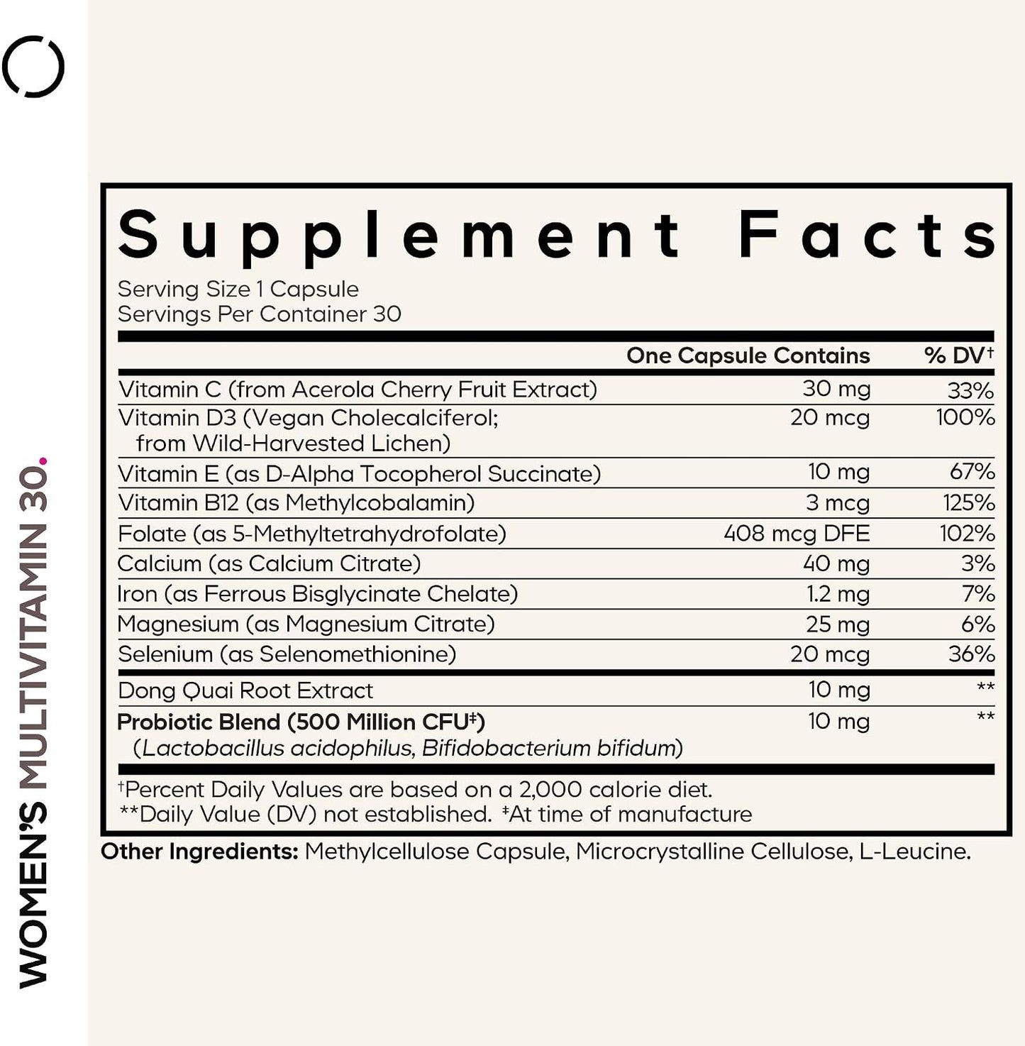 Codeage Women’s Multivitamin – Vitamins A, C, D3, E, B6, B12, Folate, Calcium, Magnesium, Iron, Dong Quai, Probiotics – 1 Capsule Per Serving – Daily Vitamin Capsules for Women – Non-GM – 30 Capsules - görsel 2