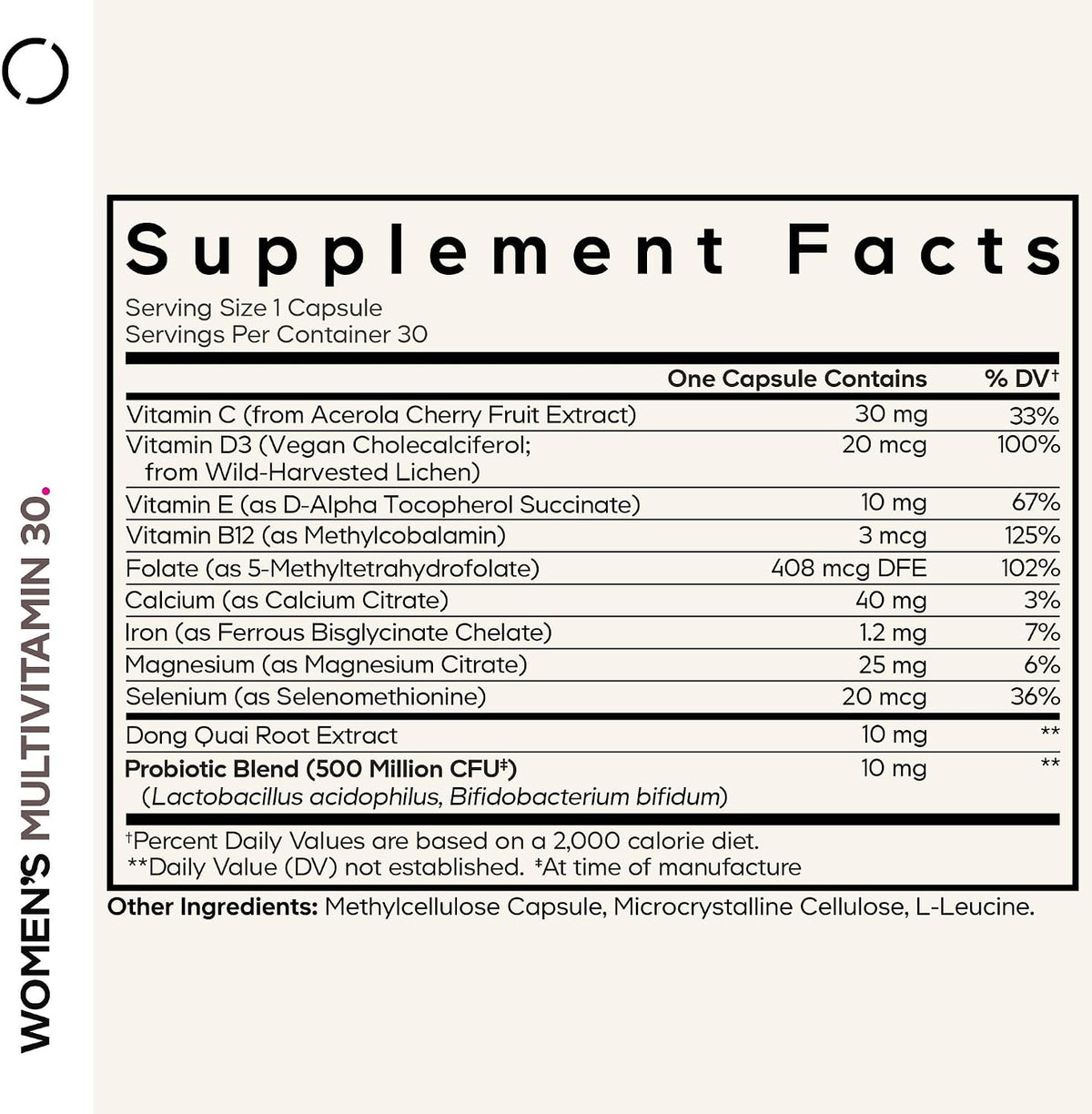 Codeage Women’s Multivitamin – Vitamins A, C, D3, E, B6, B12, Folate, Calcium, Magnesium, Iron, Dong Quai, Probiotics – 1 Capsule Per Serving – Daily Vitamin Capsules for Women – Non-GM – 30 Capsules - görsel 2