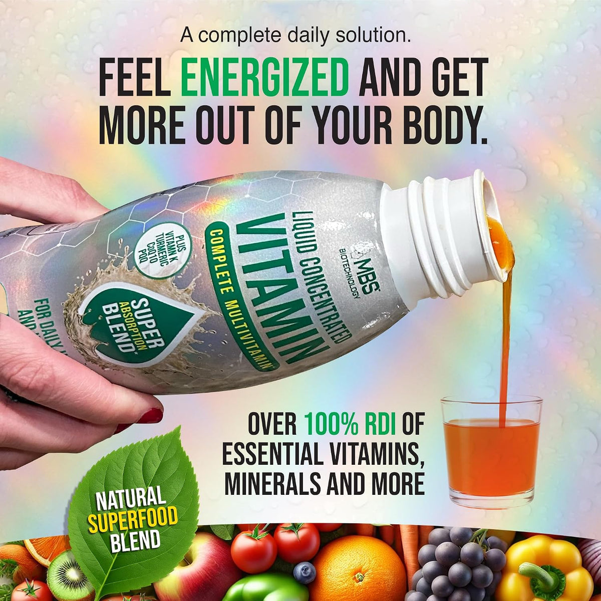 Liquid Multivitamin for Adults – Complete High-Absorption Daily Vitamin with Superfoods, CoQ10, B-Complex, Turmeric & PQQ – Immune & Energy Support – Berry Flavour, 17 oz - görsel 4