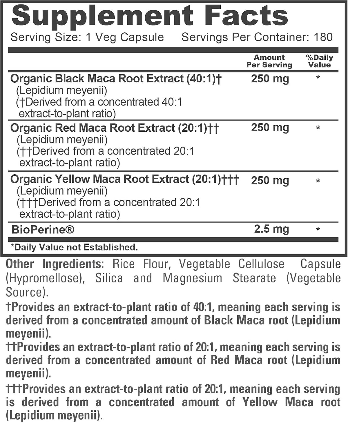 NusaPure Maca Root Black, Red, Yellow Capsules, 750 mg, 180 Veg Capsules (Non-GM, Vegan) - görsel 4